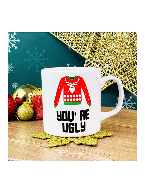 Bam Hediyelik Eşya You re Ugly Tasarımlı Kupa Filtre Kahve Ve Dilek Şişesi Yılbaşı Seti