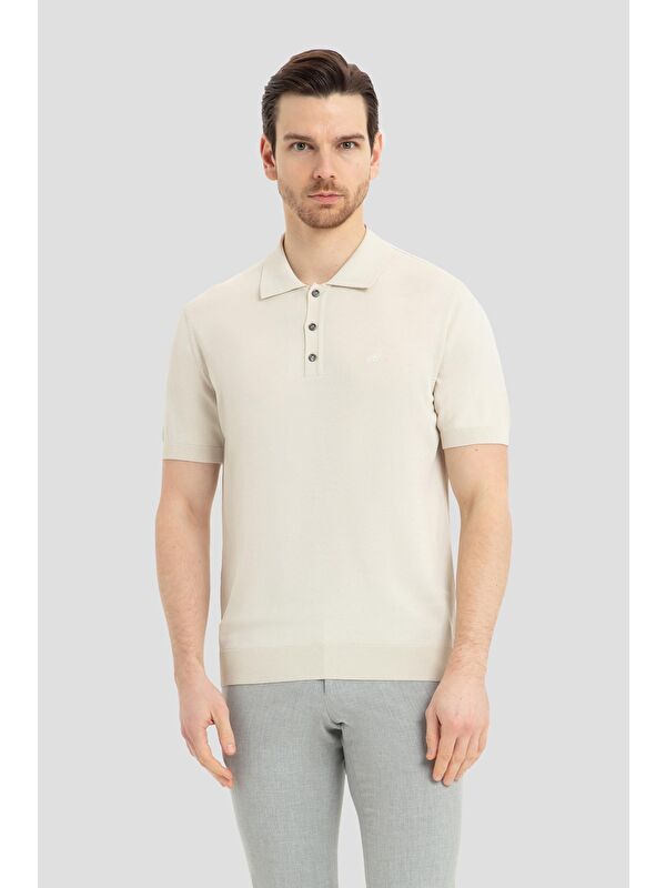 Sabri Özel Bej Regular Fit Triko Polo Yaka Erkek T-Shirt