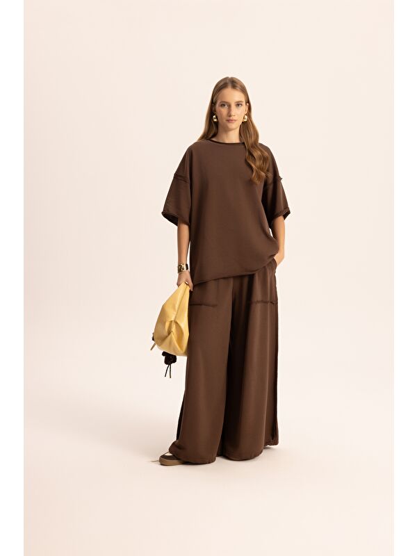 Mai Collection Flex Kahve Oversize T-Shirt Eşofman Takım