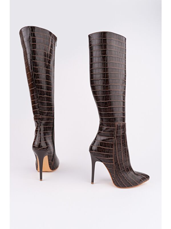 ZEST Kroko Desenli Sivri Burun Fermuarlı İnce Topuklu Kadın Çizme - Görsel 3