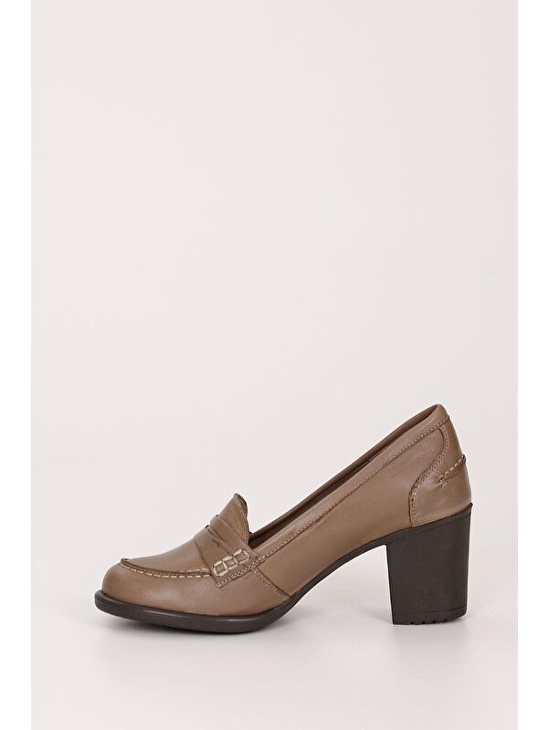 VİZON Hakiki Deri Yuvarlak Burun Kalın Topuklu Kauçuk Taban Loafer Kadın Ayakkabı 24072 - Görsel 7