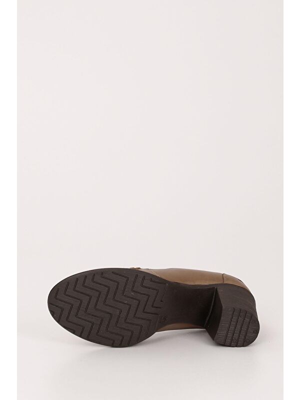 VİZON Hakiki Deri Yuvarlak Burun Kalın Topuklu Kauçuk Taban Loafer Kadın Ayakkabı 24072 - Görsel 8