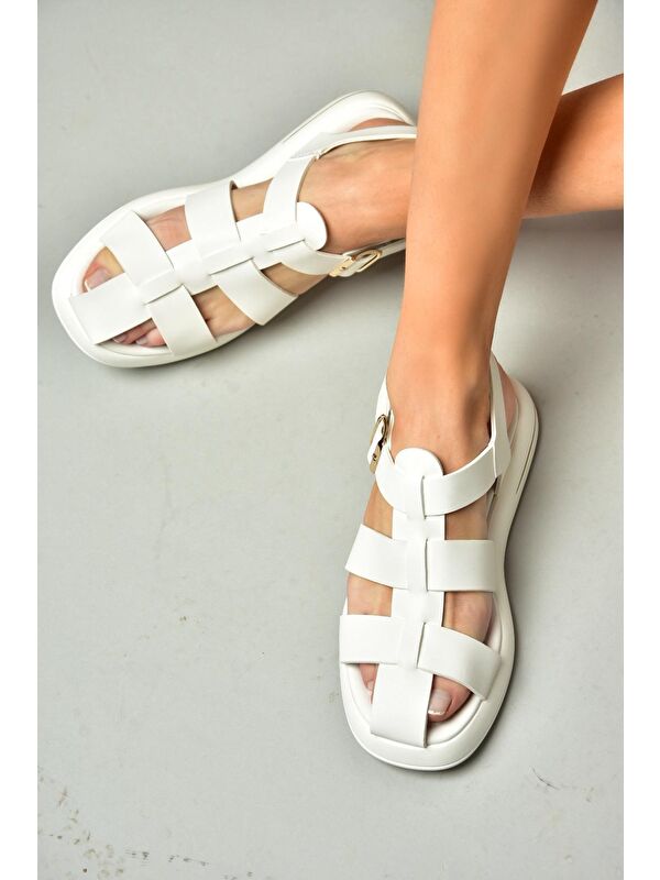 S5181060 Beyaz Kadın Sandalet - Görsel 3