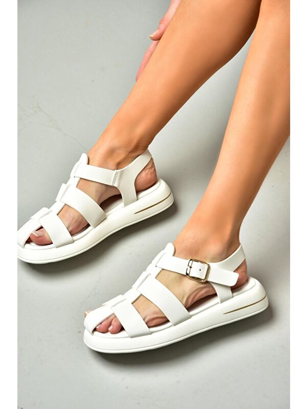 S5181060 Beyaz Kadın Sandalet - Görsel 5