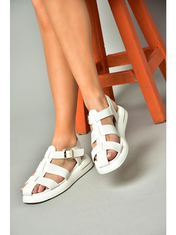 S5181060 Beyaz Kadın Sandalet - Görsel 6
