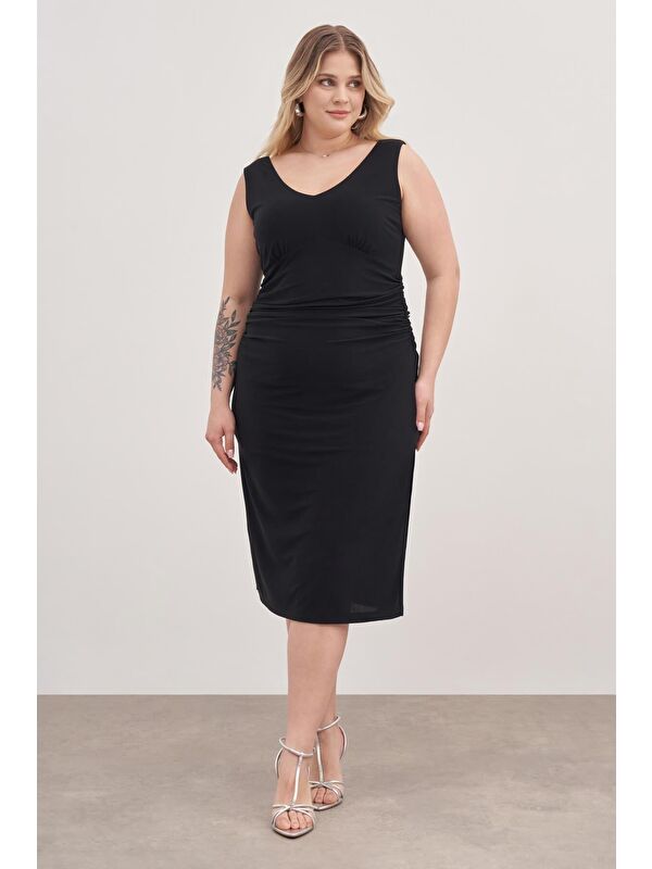Mylinemoda Drape Detaylı Midi Elbise