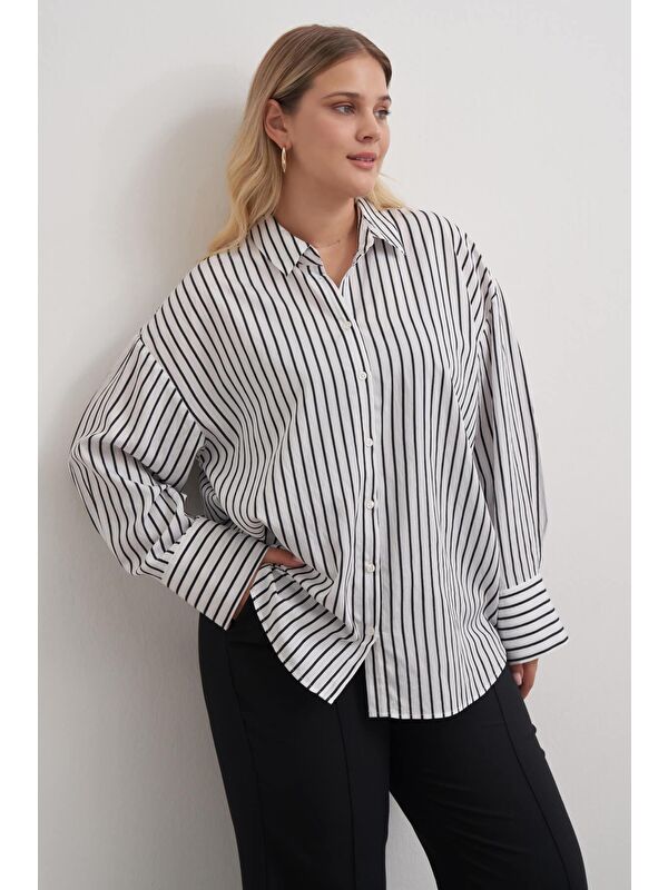 Mylinemoda Parıltılı İplikli Çizgili Gömlek