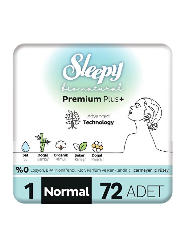 Sleepy Bio Natural Premium Plus Hijyenik Ped Süper Avantaj Paketi Normal 72 Adet