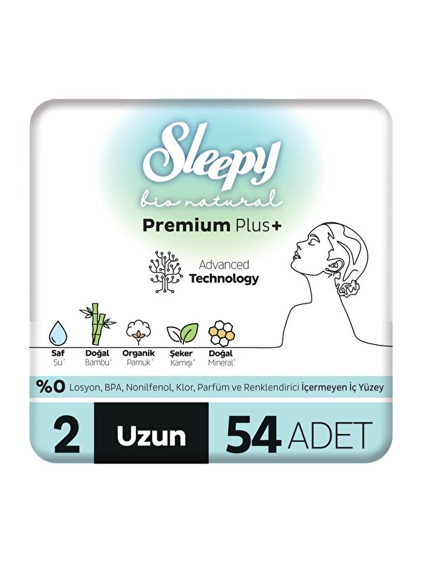Sleepy Bio Natural Premium Plus Hijyenik Ped Süper Avantaj Paketi Uzun 54 Adet