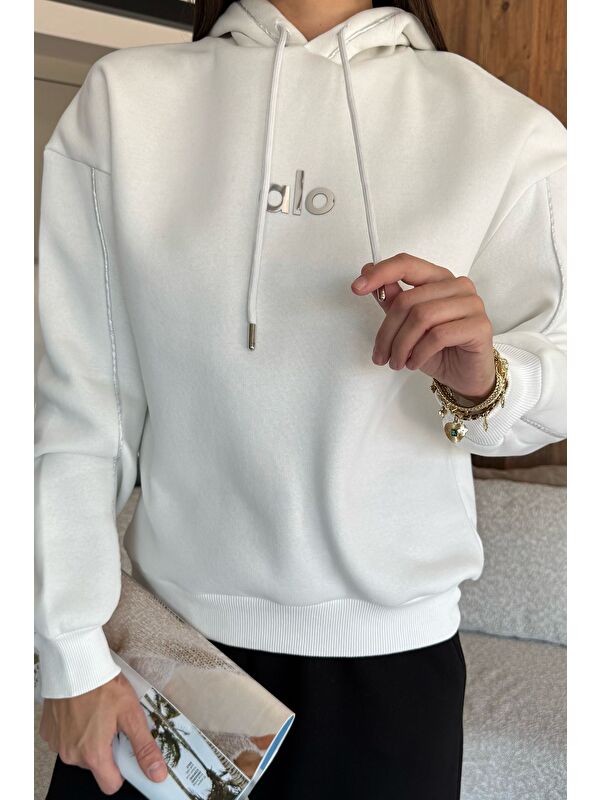 Gülseli Kadın Kapüşonlu Baskılı Şardonlu Sweatshirt