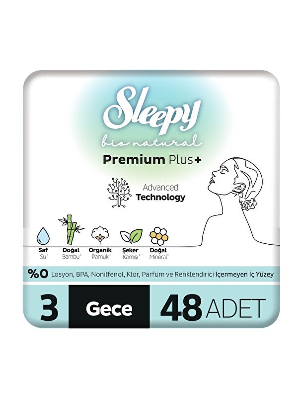 Sleepy Bio Natural Premium Plus Hijyenik Ped Süper Avantaj Paketi Gece 48 Adet