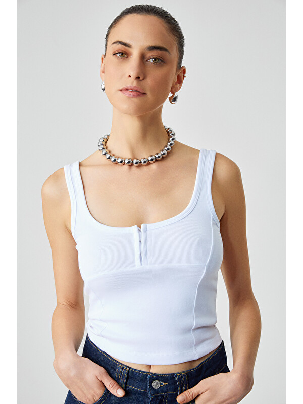 ETHIQUET ALYONA Kadın Slim Fit U Yaka BEYAZ Atlet