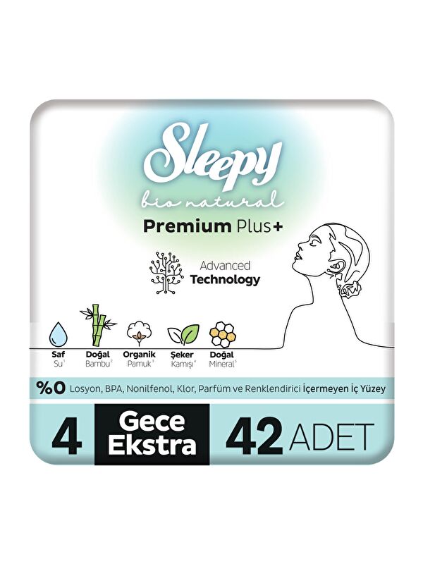 Sleepy Bio Natural Premium Plus Hijyenik Ped Süper Avantaj Paketi Gece Ekstra 42 Adet