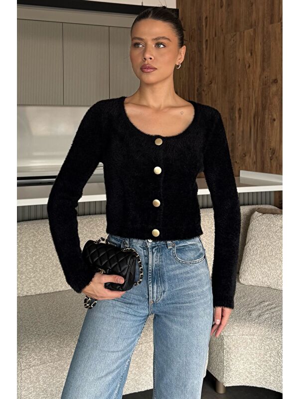 Gülseli Şardonlu Kadın Crop Top Triko Hırka (s,m,l,xl Uyumludur)
