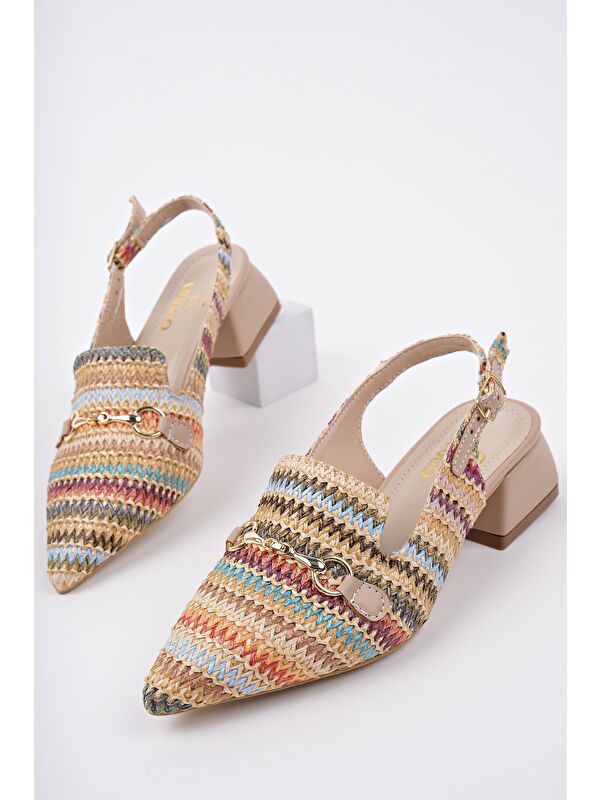 HERJEE Sivri Burun Arkası Açık Hasır Kadın Günlük Kısa Topuklu Ayakkabı - Görsel 2