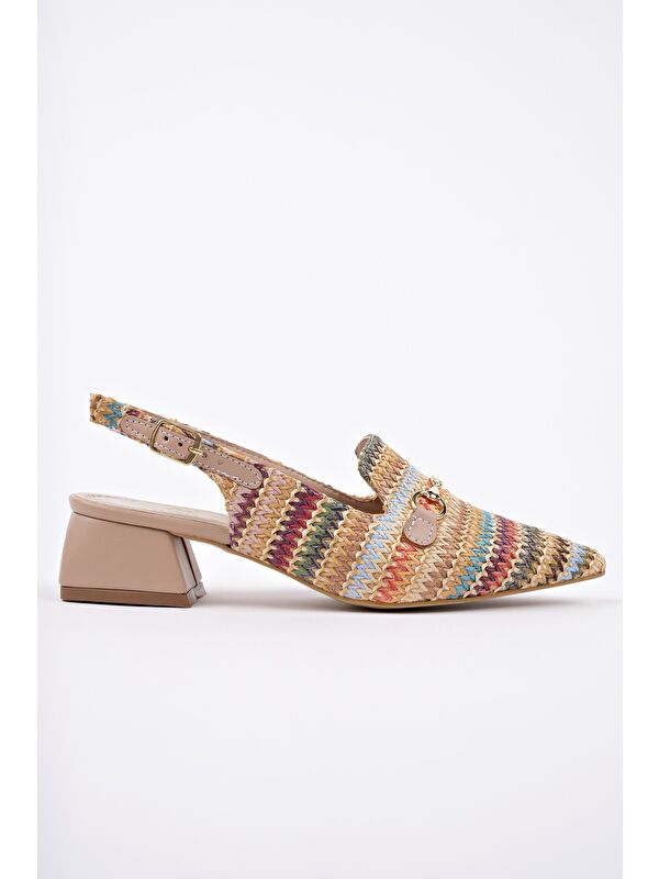 HERJEE Sivri Burun Arkası Açık Hasır Kadın Günlük Kısa Topuklu Ayakkabı - Görsel 4