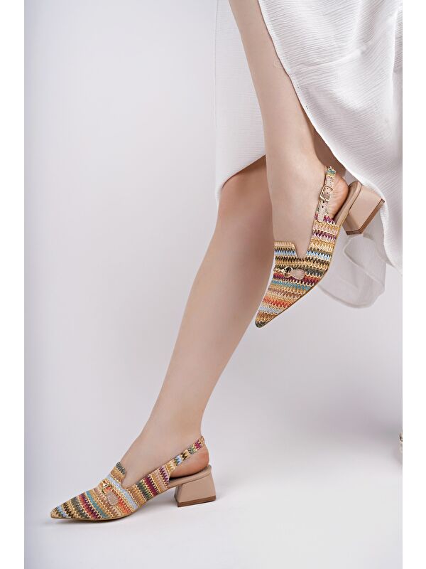 HERJEE Sivri Burun Arkası Açık Hasır Kadın Günlük Kısa Topuklu Ayakkabı - Görsel 5