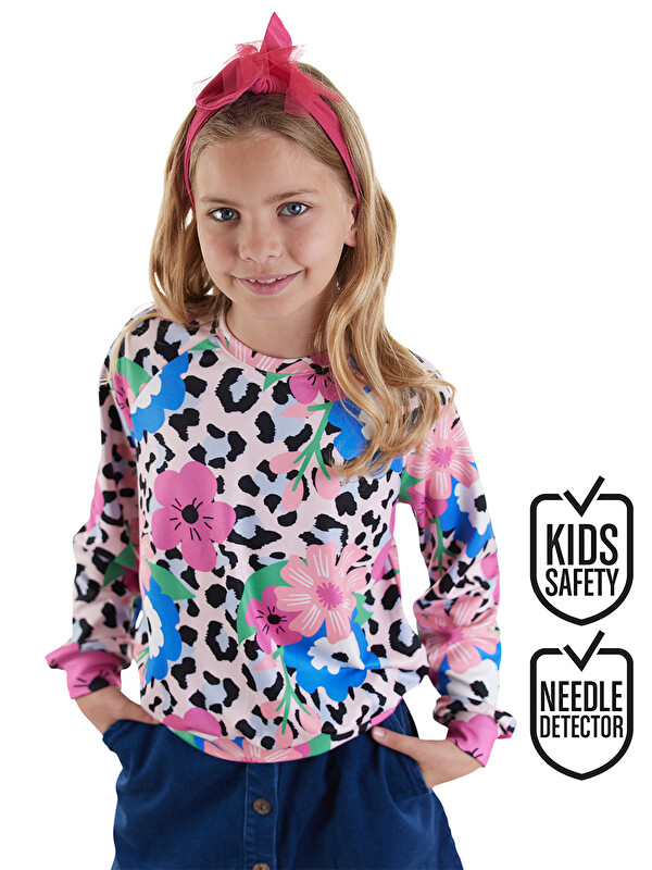Denokids Çiçekli Leopar Kız Çocuk Sweatshirt