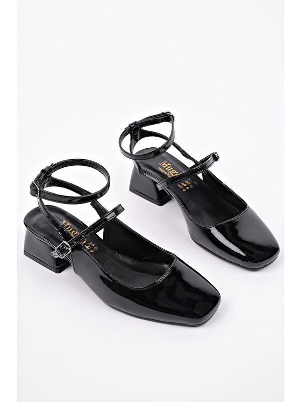 CHOPRA Kare Burun Çift Kemerli Bilekten Bağlamalı Arkası Açık Kısa Topuklu Ayakkabı - Görsel 2