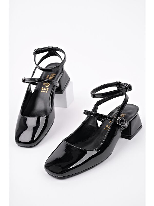 CHOPRA Kare Burun Çift Kemerli Bilekten Bağlamalı Arkası Açık Kısa Topuklu Ayakkabı - Görsel 3