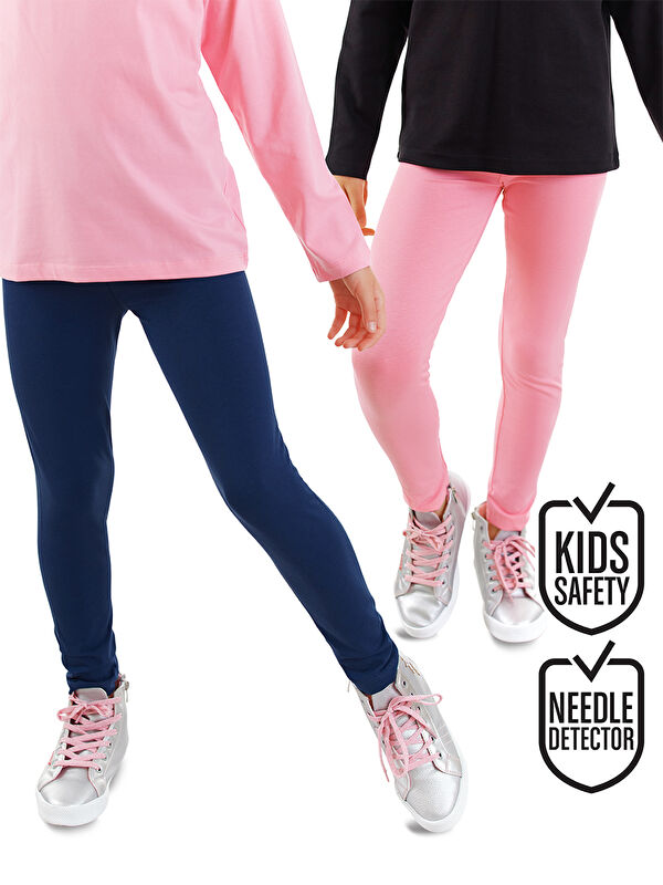Denokids Lacivert ve Pembe Kız Çocuk 2'li Paket Tayt