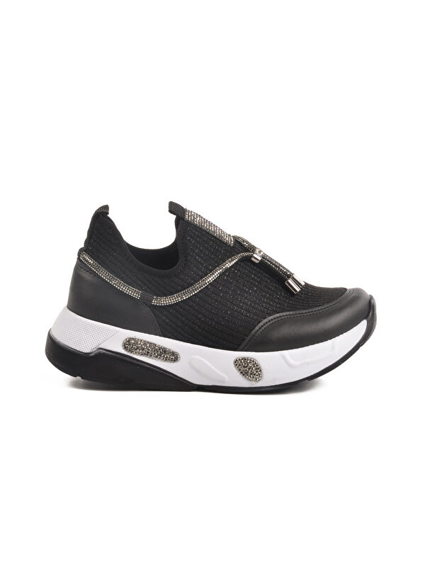 Siyah Beyaz Anorak Taş İşlemeli Kadın Casual Ayakkabı 702498 Z - Görsel 2