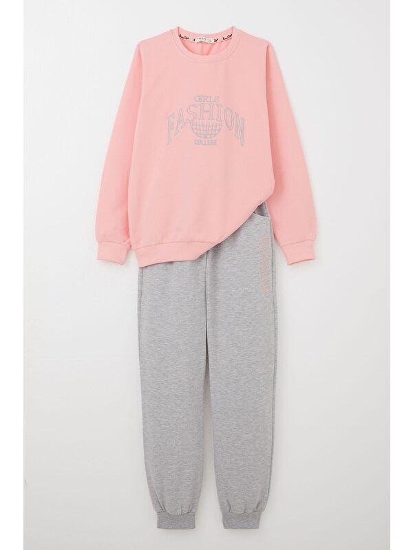 Breeze Kız Çocuk Eşofman Takım Moda Temalı Yazı Nakışlı Pembe (9 Yaş)