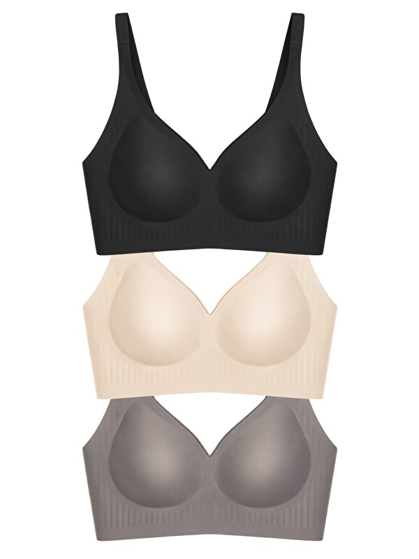Cottonhill Seamless Bra - Slight | Lazer Kesim Dikişsiz Dilim Detaylı Balensiz Kadın Sütyen 3'Lü Paket-3