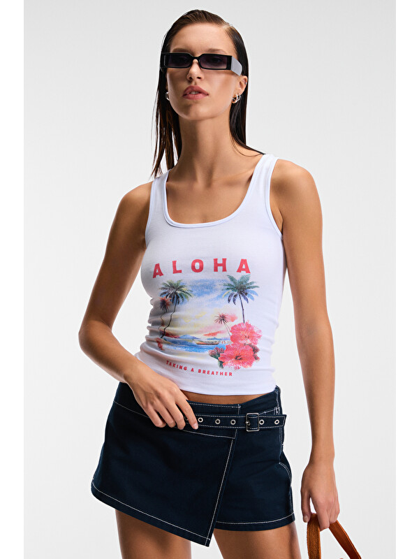 ETHIQUET SEPHIRA Kadın Oyuk Yakalı Yumuşak Kumaşlı Slim Fit BEYAZ Atlet