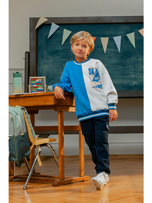 Minycenter Kaykay Baskılı Renk Bloklu Sweatshirt