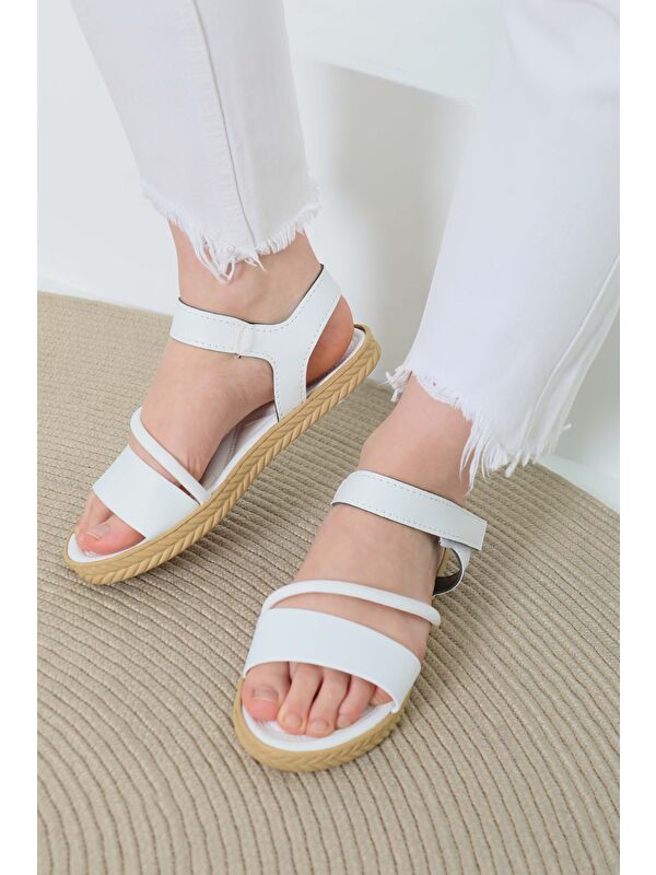 Kadın Beyaz Çapraz Detaylı Sandalet - 27111 - Görsel 3