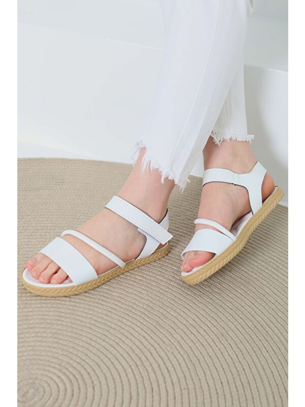 Kadın Beyaz Çapraz Detaylı Sandalet - 27111 - Görsel 5