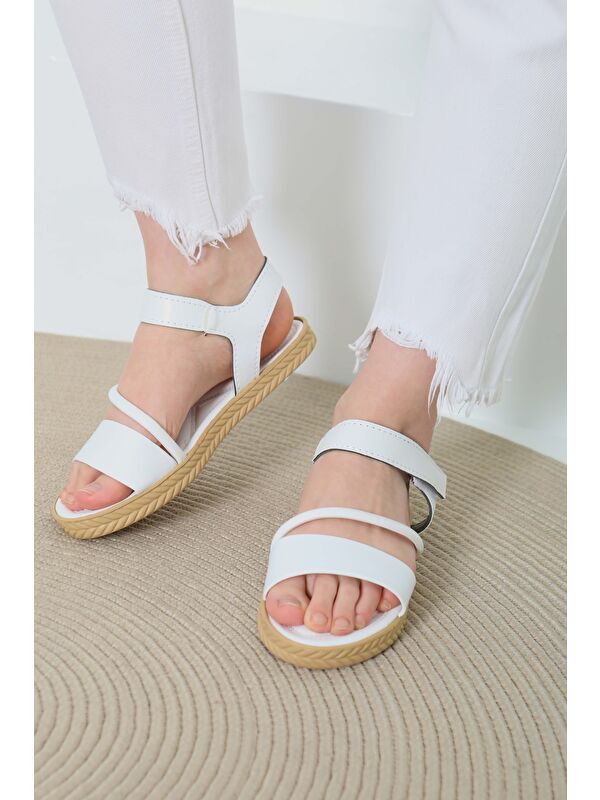 Kadın Beyaz Çapraz Detaylı Sandalet - 27111 - Görsel 7