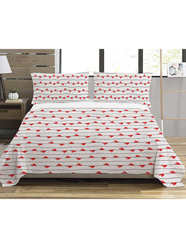 Evmila Kalp Desenli Baskılı Çift Kişilik Baskılı Pike  200x220 Cm