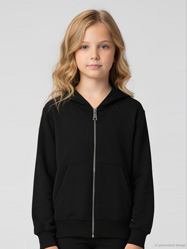Alg Kapüşonlu Kız Çocuk Fermuarlı Sweatshirt