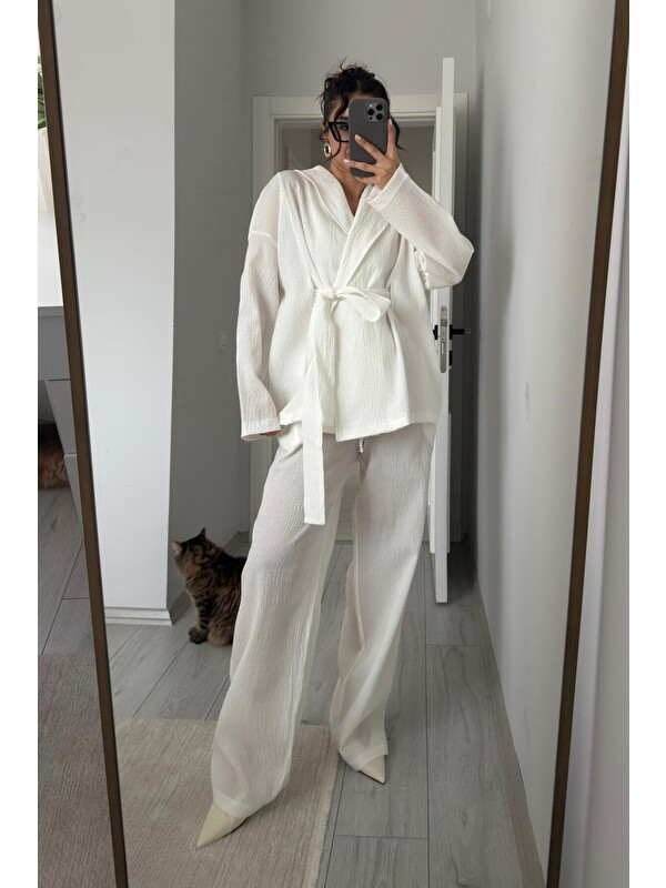 Laluvia Gofre Kumaş Kimono Takım - 51277