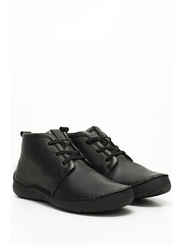 SİYAH Hakiki Deri Yuvarlak Burunlu Kadın Bot 42661 - Görsel 3