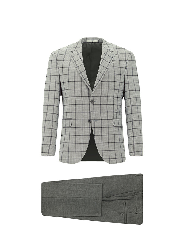 Kiğılı Slim Fit Dar Kesim Kareli Kombinli Takım Elbise
