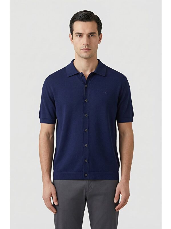 Sabri Özel Erkek Lacivert Regular Fit Polo Yaka Gömlek