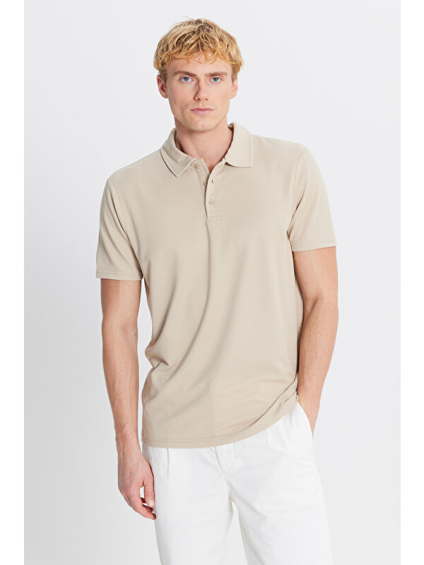 Altınyıldız Classics Erkek Bej Standart Fit Normal Kesim Polo Yaka Tişört