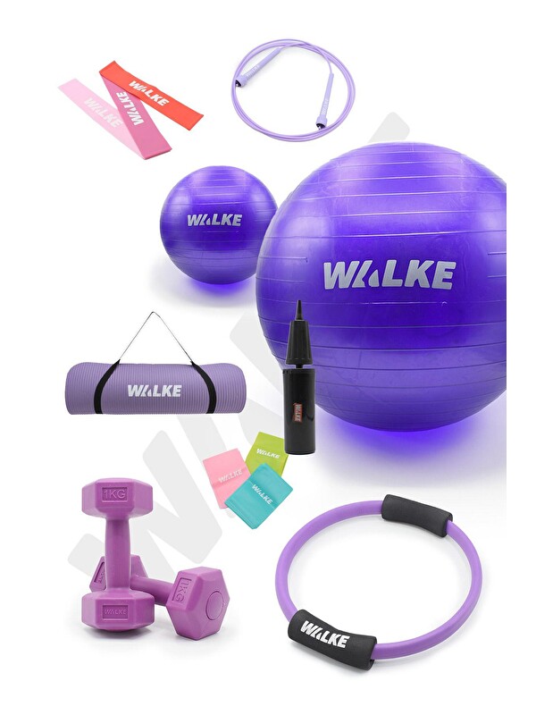 WALKE 14 Parça Lüx Pilates Seti 55 Cm Pilates Topu Pilates Matı Pilates Çemberi 2 X 1 Kg Dambıl