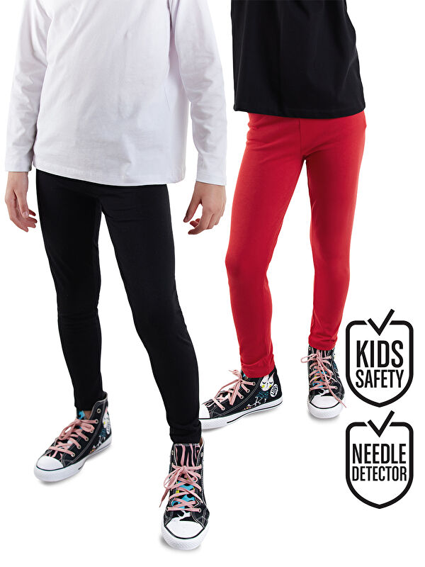 Denokids Siyah ve Kırmızı Kız Çocuk 2'li Paket Tayt
