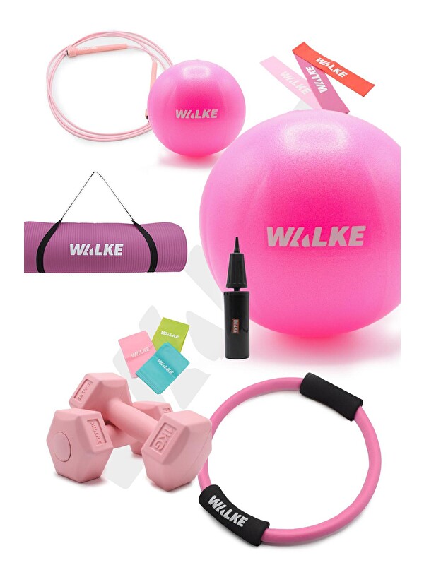 WALKE 14 Parça Lüx Pilates Seti 55 Cm Pilates Topu Pilates Matı Pilates Çemberi 2 X 1 Kg Dambıl