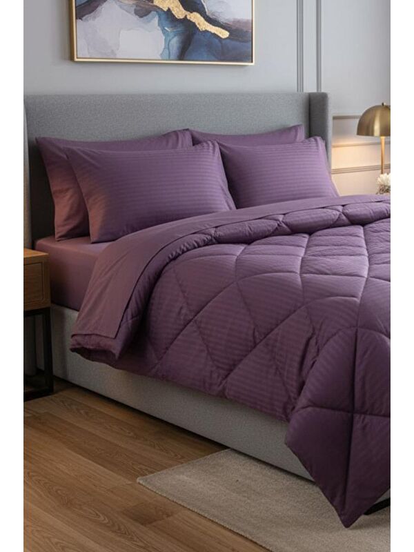 Çeyiz Diyarı Satin Pollysaten Comforter Çift Kişilik Yorgan Seti Mürdüm