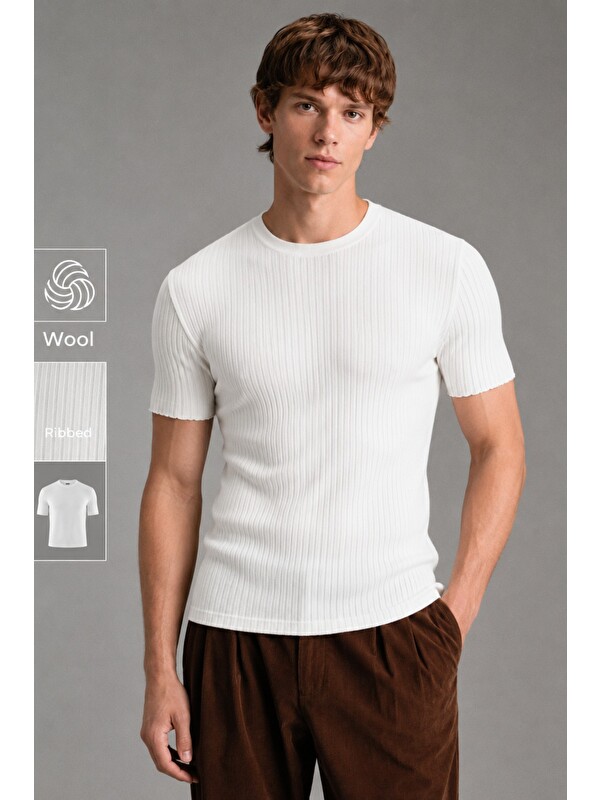 Tarz Cool Erkek Fitilli Elastanlı Slim Fit Bisiklet Yaka Tişört