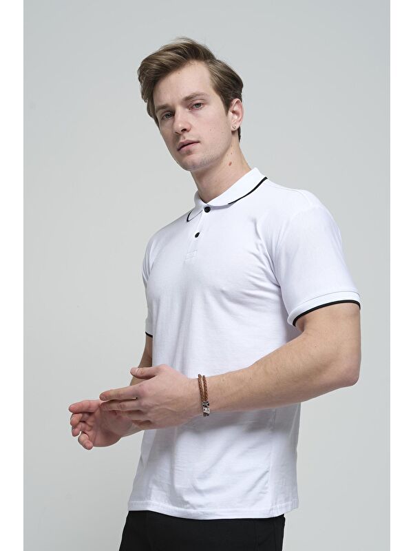 Oksit Colton Yakası Biyeli Likralı Slim Fit Erkek Polo Yaka Tişört