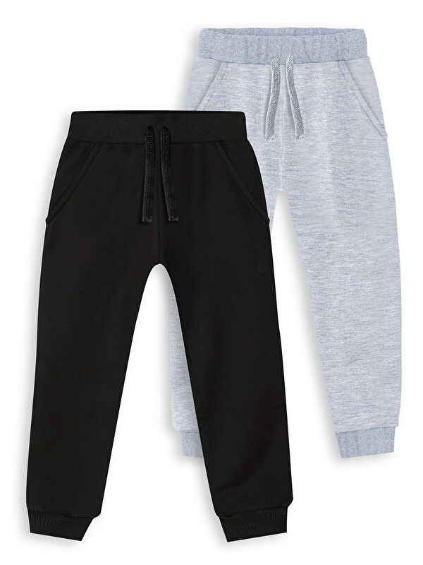 Denokids Basic Unisex Siyah-Gri Melanj 2'li Eşofman Altı