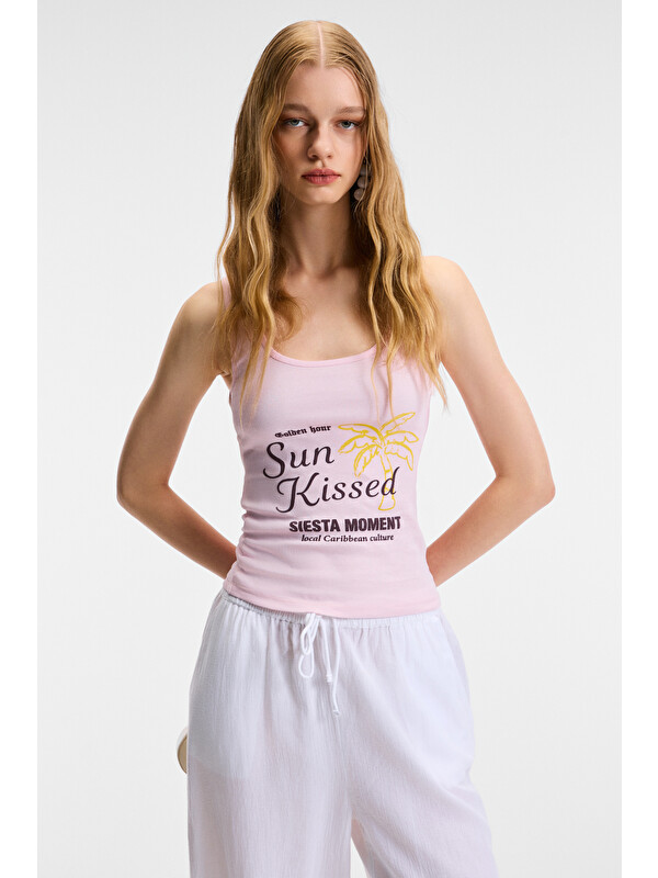 ETHIQUET SEPHIRA Kadın Oyuk Yakalı Yumuşak Kumaşlı Slim Fit PEMBE Atlet