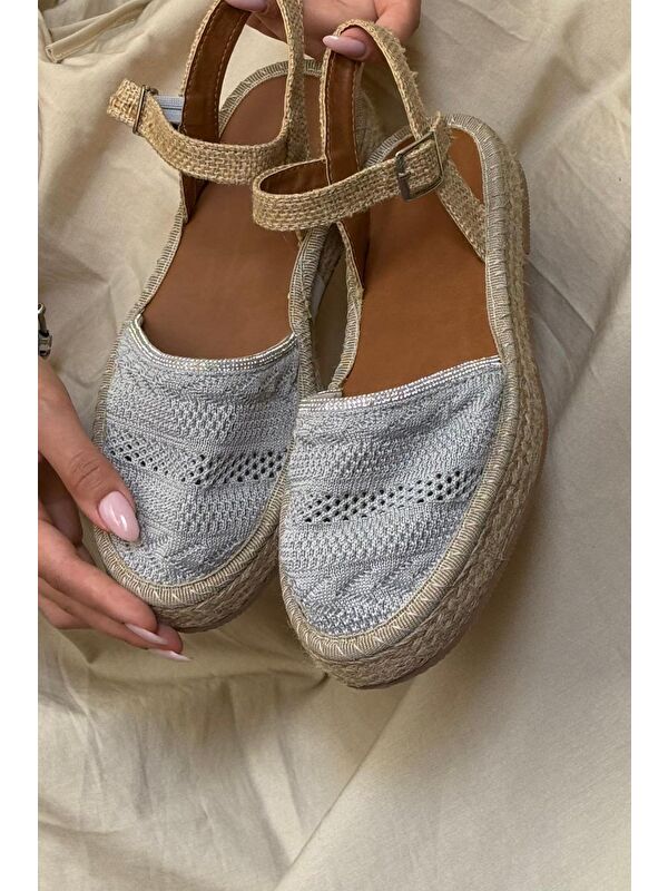 Glara Önü Kapalı Hasır Görünümlü Kadın Triko Sandalet - Görsel 2