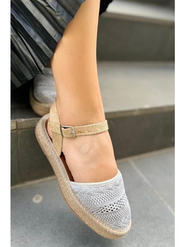 Glara Önü Kapalı Hasır Görünümlü Kadın Triko Sandalet - Görsel 4